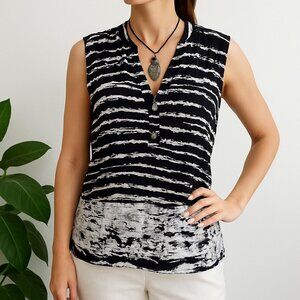 Rose & Thyme Womens 3X Black White Striped Tie Dye Tank Top Sleeveless Boho